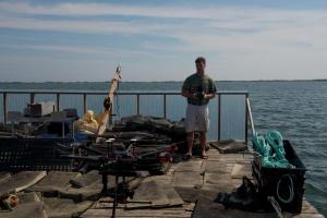 Drone launch at Barlen Dunn's shellfish program